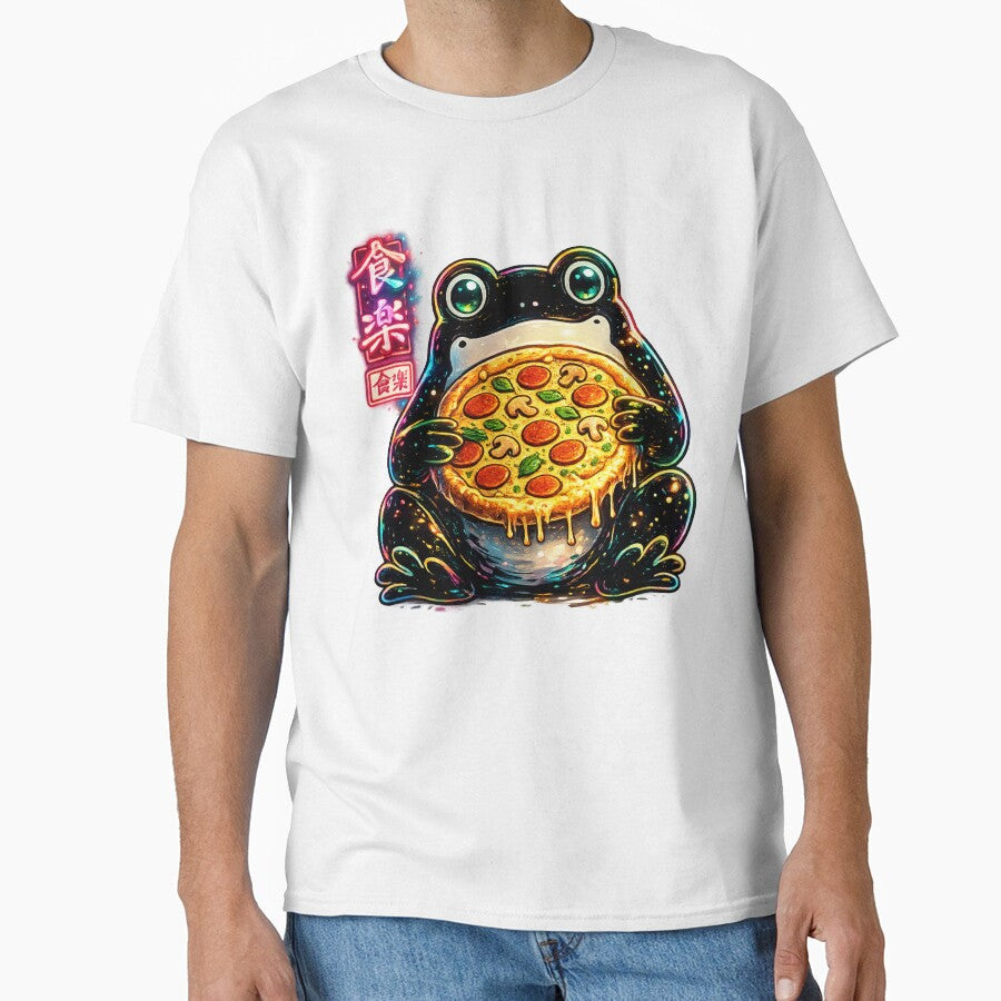Neon-Cyber-Frog-Pizza-Shirt  Japanese Streetwear Aesthetic Tee T-Shirt by afr-saad Unisex T-shirt, Sweatshirt, Hoodie, Long Sleeve Tee - T-Shirt, Sweatshirt, Hoodie