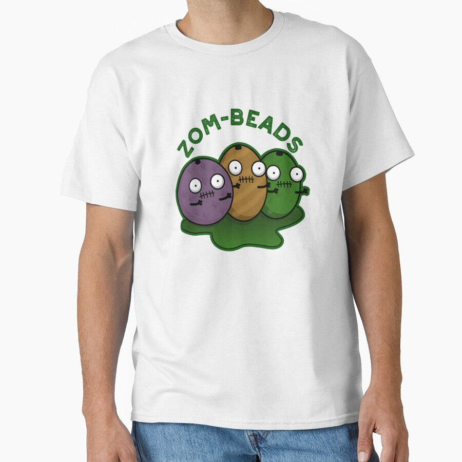 Zom-beads Funny Halloween Zombie Beads Pun (Dark BG) by punnybone Unisex T-shirt, Sweatshirt, Hoodie, Long Sleeve Tee - T-Shirt, Sweatshirt, Hoodie