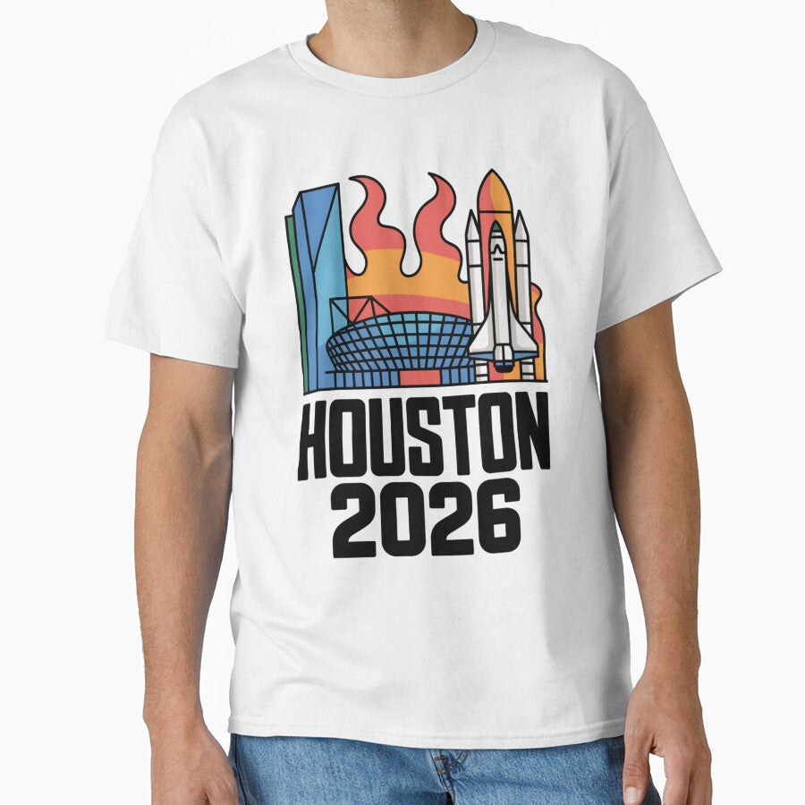 Houston 2026 Space Shuttle Football T-Shirt V6 by DarylWelsh2024 Unisex T-shirt, Sweatshirt, Hoodie, Long Sleeve Tee - T-Shirt, Sweatshirt, Hoodie