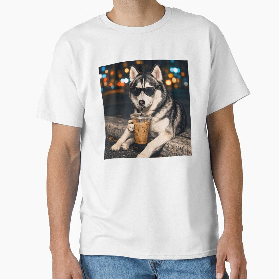 Funny Husky Drinking Iced Coffee by Necesario88 Unisex T-shirt, Sweatshirt, Hoodie, Long Sleeve Tee - T-Shirt, Sweatshirt, Hoodie