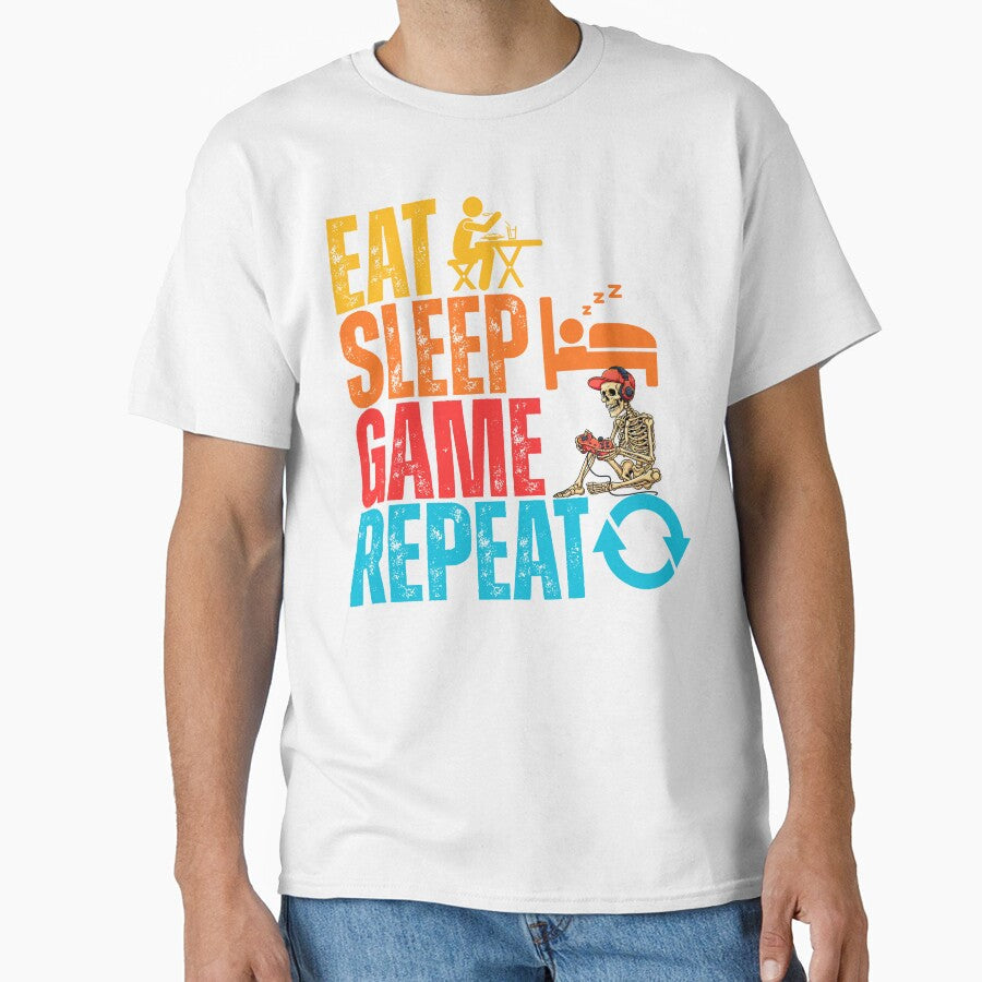 Funny Gamer Skeleton - Eat, Sleep, Game Repeat by legendaryskins Unisex T-shirt, Sweatshirt, Hoodie, Long Sleeve Tee - T-Shirt, Sweatshirt, Hoodie