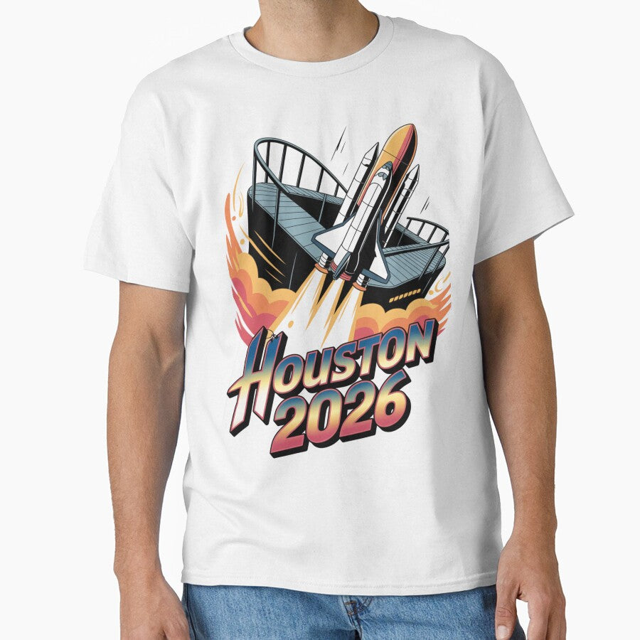 Houston 2026 Space Shuttle Football T-Shirt V19 by DarylWelsh2024 Unisex T-shirt, Sweatshirt, Hoodie, Long Sleeve Tee - T-Shirt, Sweatshirt, Hoodie
