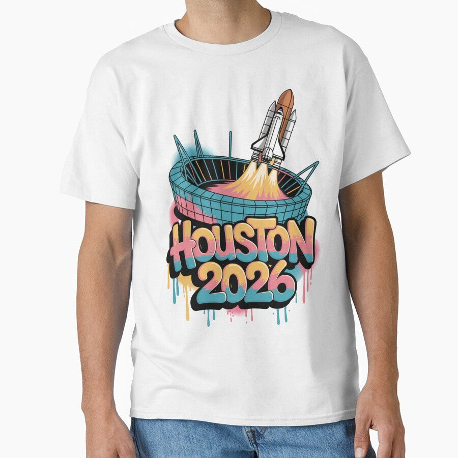 Houston 2026 Space Shuttle Football T-Shirt V4 by DarylWelsh2024 Unisex T-shirt, Sweatshirt, Hoodie, Long Sleeve Tee - T-Shirt, Sweatshirt, Hoodie