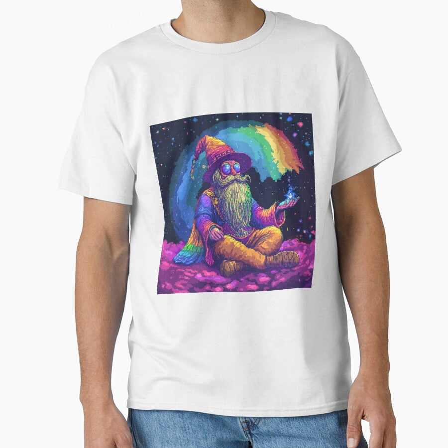 Trippy Wizard Rainbow Pixel Art by Kaos-Bit Unisex T-shirt, Sweatshirt, Hoodie, Long Sleeve Tee - T-Shirt, Sweatshirt, Hoodie