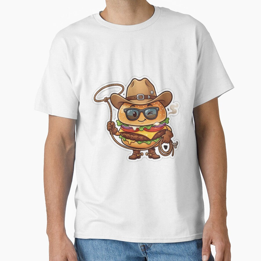Funny Cowboy Cheeseburger Sticker - Wild West Fast Food Art by zakman02 Unisex T-shirt, Sweatshirt, Hoodie, Long Sleeve Tee - T-Shirt, Sweatshirt, Hoodie