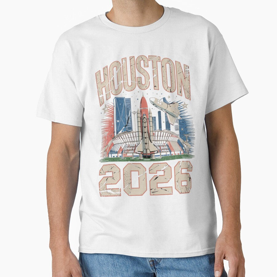 Houston 2026 Space Shuttle Football T-Shirt V11 by DarylWelsh2024 Unisex T-shirt, Sweatshirt, Hoodie, Long Sleeve Tee - T-Shirt, Sweatshirt, Hoodie