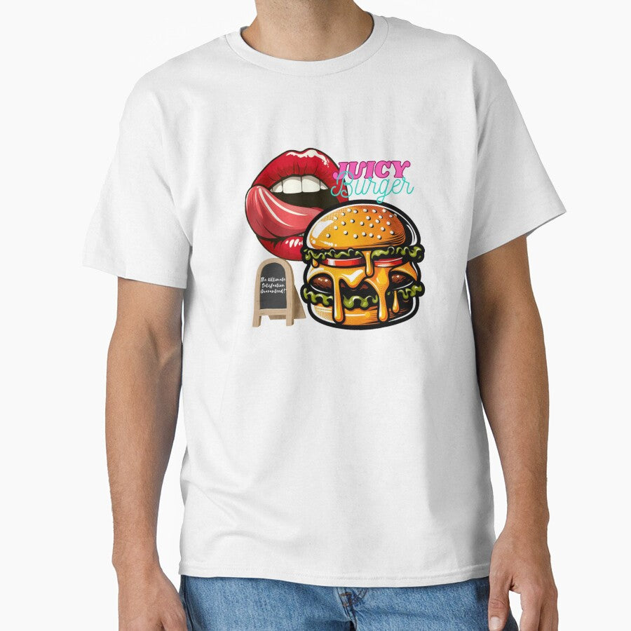 Juicy burger, The ultimate satisfaction guaranteed! by DShirtRepublic Unisex T-shirt, Sweatshirt, Hoodie, Long Sleeve Tee - T-Shirt, Sweatshirt, Hoodie