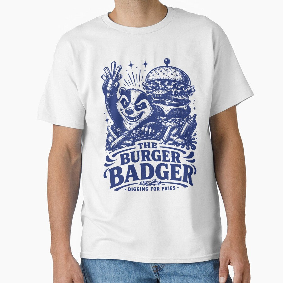 The Burger Badger Digging For Fries by 89shirts Unisex T-shirt, Sweatshirt, Hoodie, Long Sleeve Tee - T-Shirt, Sweatshirt, Hoodie