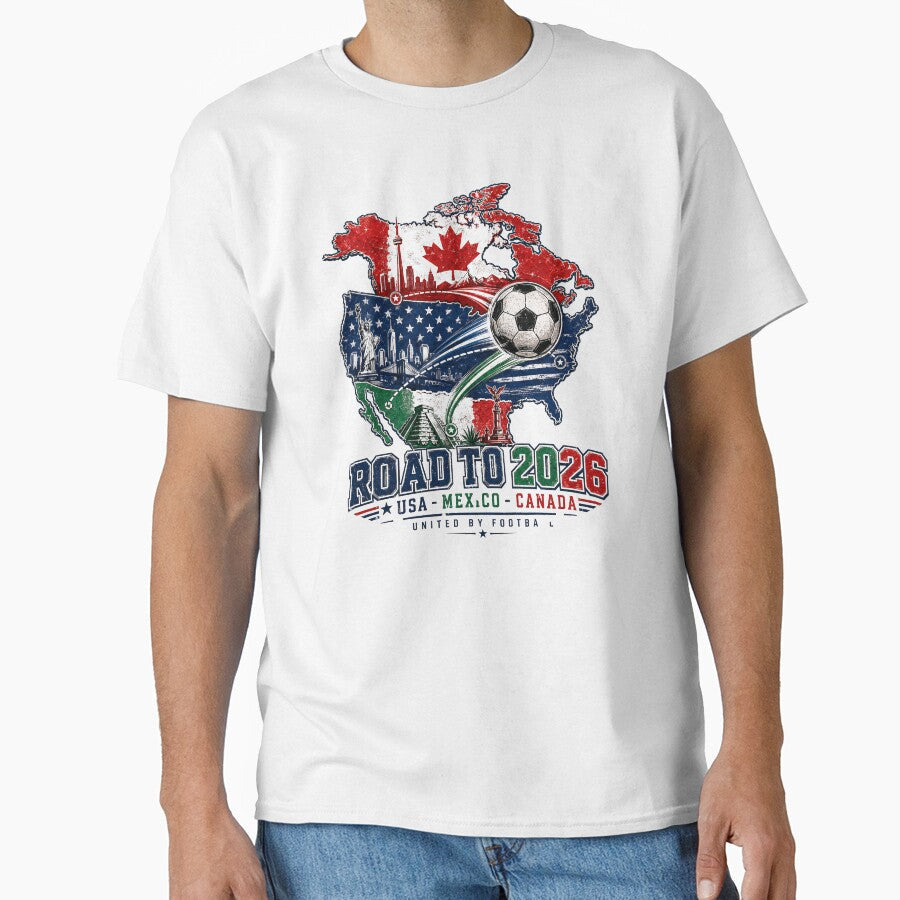 Road to 2026 USA Mexico Canada Soccer Badge by emaga Unisex T-shirt, Sweatshirt, Hoodie, Long Sleeve Tee - T-Shirt, Sweatshirt, Hoodie