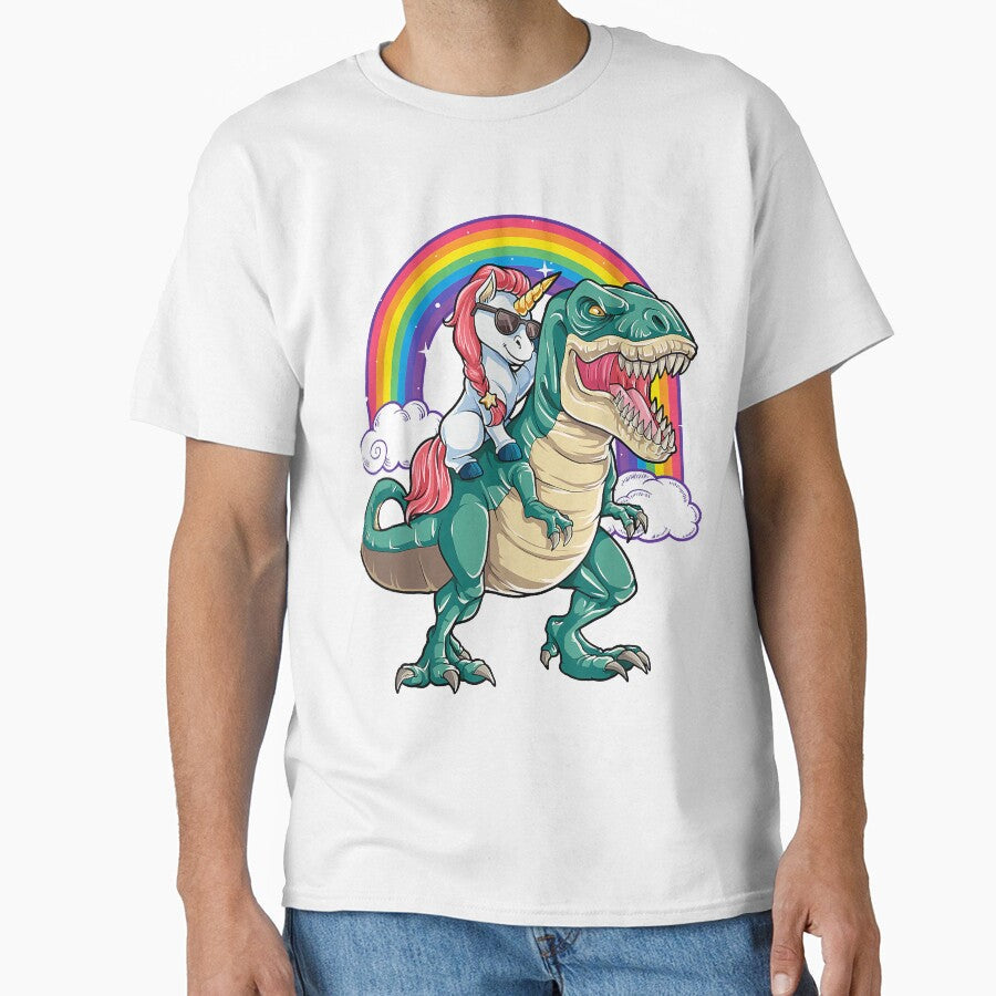 Unicorn Riding T-Rex A Tyranosaurus Rex Rided By A Unicorn by HumbleShirt Unisex T-shirt, Sweatshirt, Hoodie, Long Sleeve Tee - T-Shirt, Sweatshirt, Hoodie