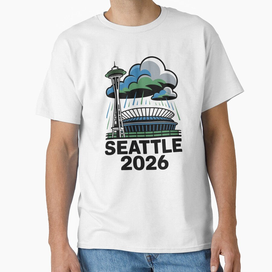 Seattle 2026  Space Needle Stadium Skyline T-Shirt V9 by DarylWelsh2024 Unisex T-shirt, Sweatshirt, Hoodie, Long Sleeve Tee - T-Shirt, Sweatshirt, Hoodie