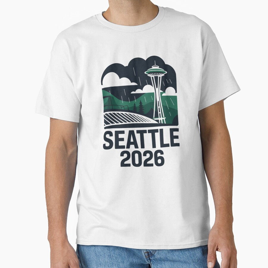 Seattle 2026  Space Needle Stadium Skyline T-Shirt V19 by DarylWelsh2024 Unisex T-shirt, Sweatshirt, Hoodie, Long Sleeve Tee - T-Shirt, Sweatshirt, Hoodie