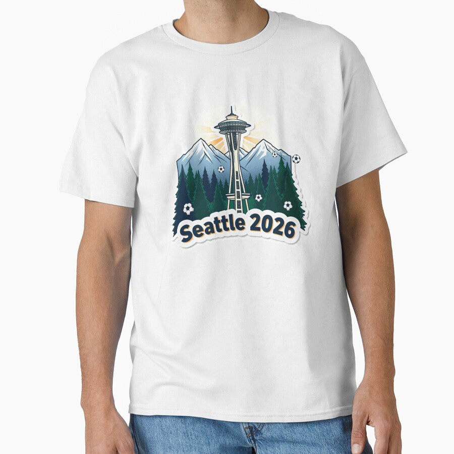 Seattle 2026 Space Needle Soccer by Modefissi Unisex T-shirt, Sweatshirt, Hoodie, Long Sleeve Tee - T-Shirt, Sweatshirt, Hoodie