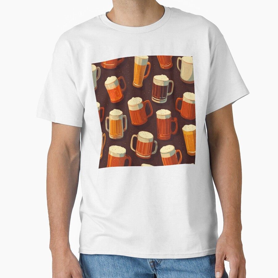 Retro Beer Mugs Pattern Craft Beer Lover Design by NicolasGlowArt Unisex T-shirt, Sweatshirt, Hoodie, Long Sleeve Tee - T-Shirt, Sweatshirt, Hoodie