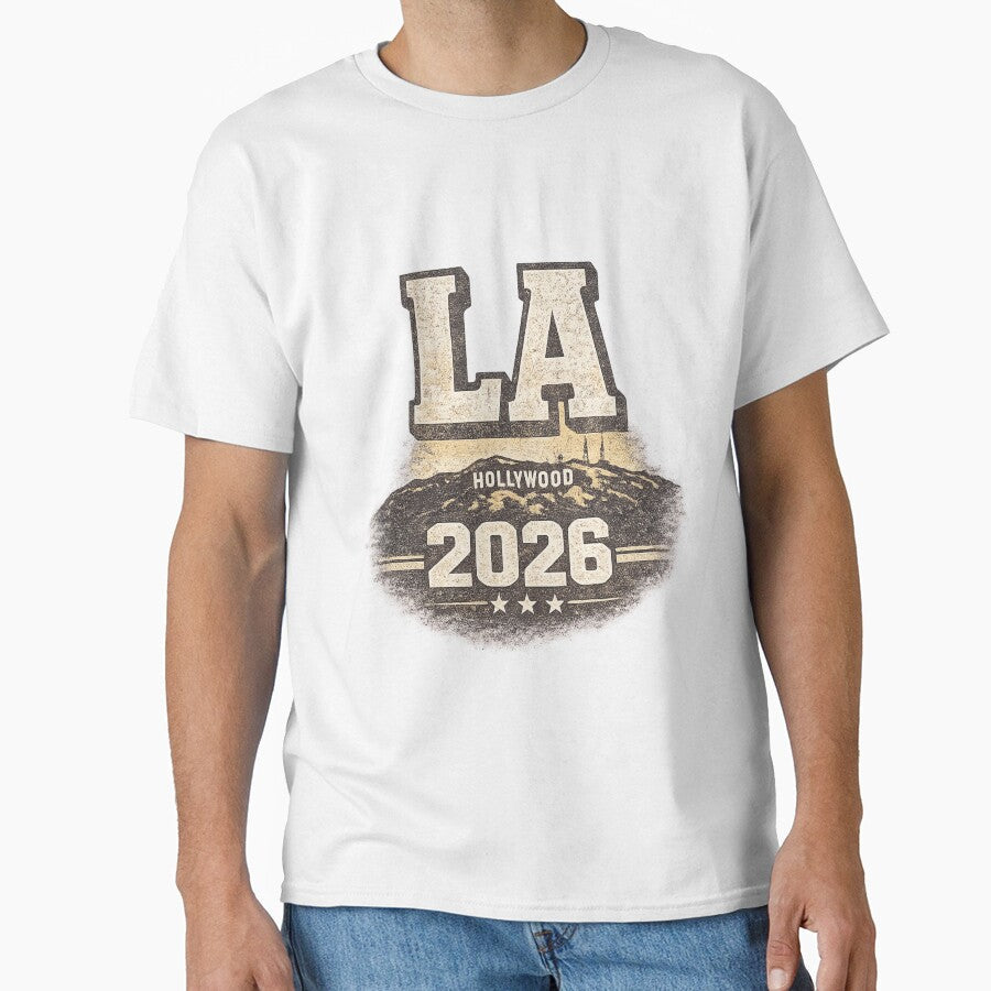 LA 2026 Retro Hollywood Football Tee by ArthUpscale Unisex T-shirt, Sweatshirt, Hoodie, Long Sleeve Tee - T-Shirt, Sweatshirt, Hoodie