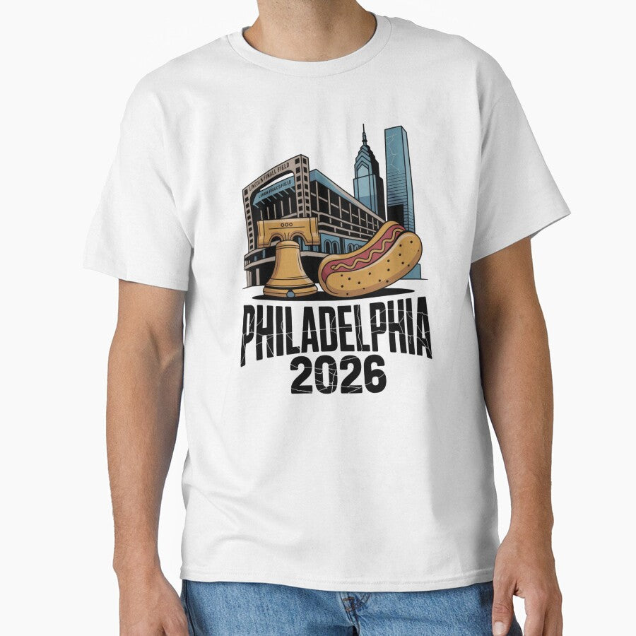 Philadelphia 2026 Liberty Bell Stadium Cheesesteak T-Shirt V24 by DarylWelsh2024 Unisex T-shirt, Sweatshirt, Hoodie, Long Sleeve Tee - T-Shirt, Sweatshirt, Hoodie