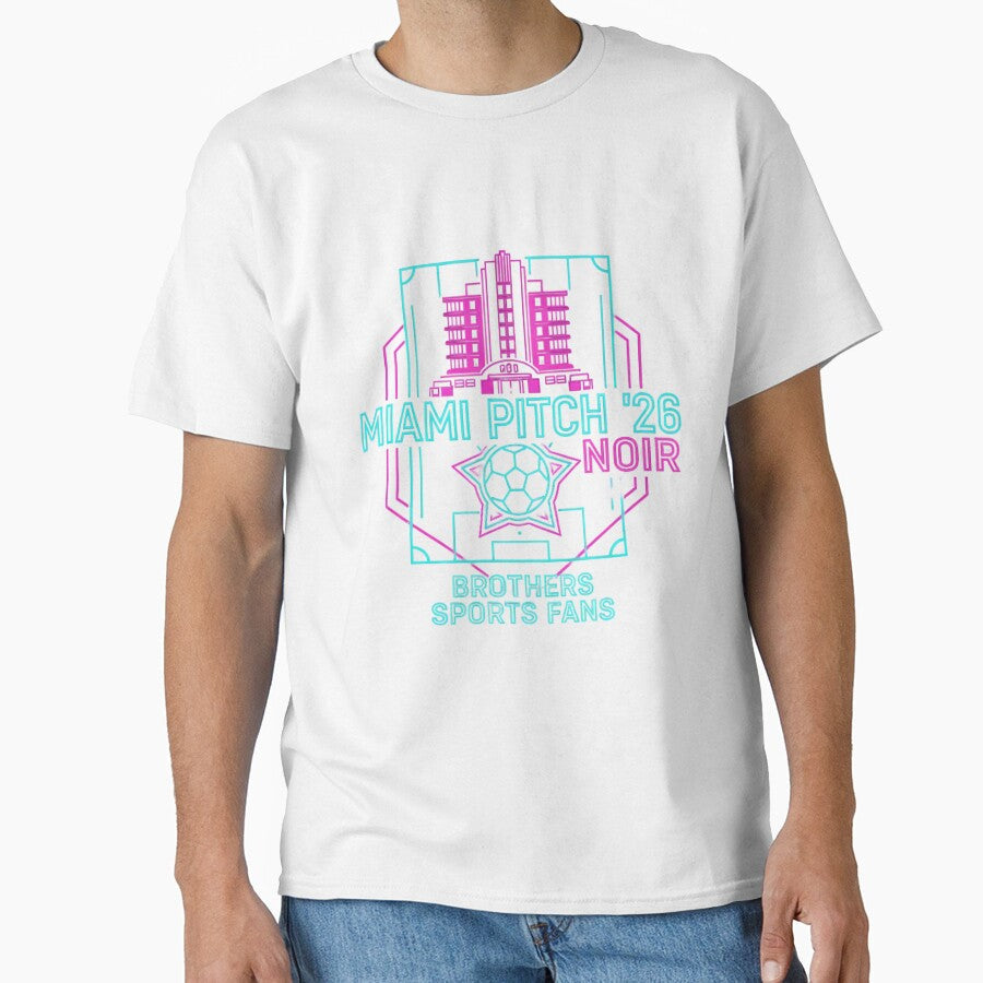 Miami Pitch '26 Noir: Neon Art Deco Soccer Design by FitEnvy Unisex T-shirt, Sweatshirt, Hoodie, Long Sleeve Tee - T-Shirt, Sweatshirt, Hoodie