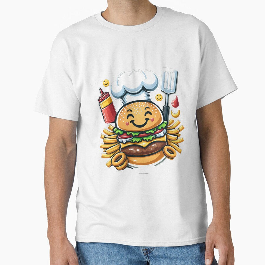 Burger Bliss: Happy Bites Delight by maheart83 Unisex T-shirt, Sweatshirt, Hoodie, Long Sleeve Tee - T-Shirt, Sweatshirt, Hoodie