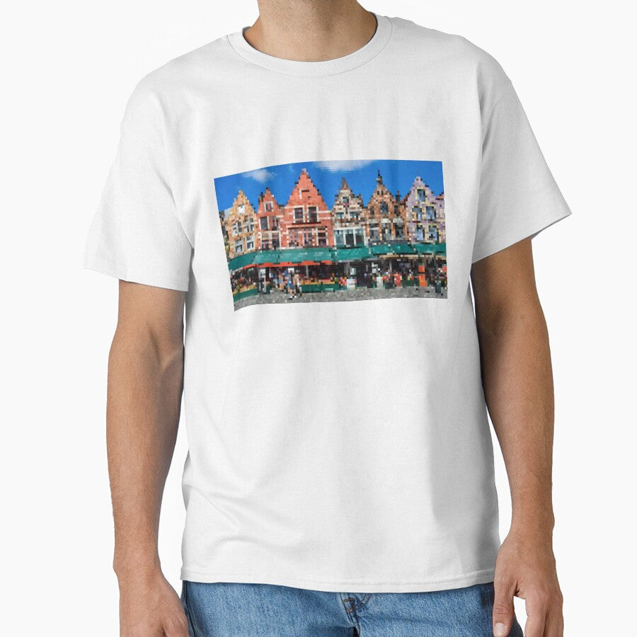 Pixelated Bruges Market Square Scene by Potato Quality Prints Unisex T-shirt, Sweatshirt, Hoodie, Long Sleeve Tee - T-Shirt, Sweatshirt, Hoodie