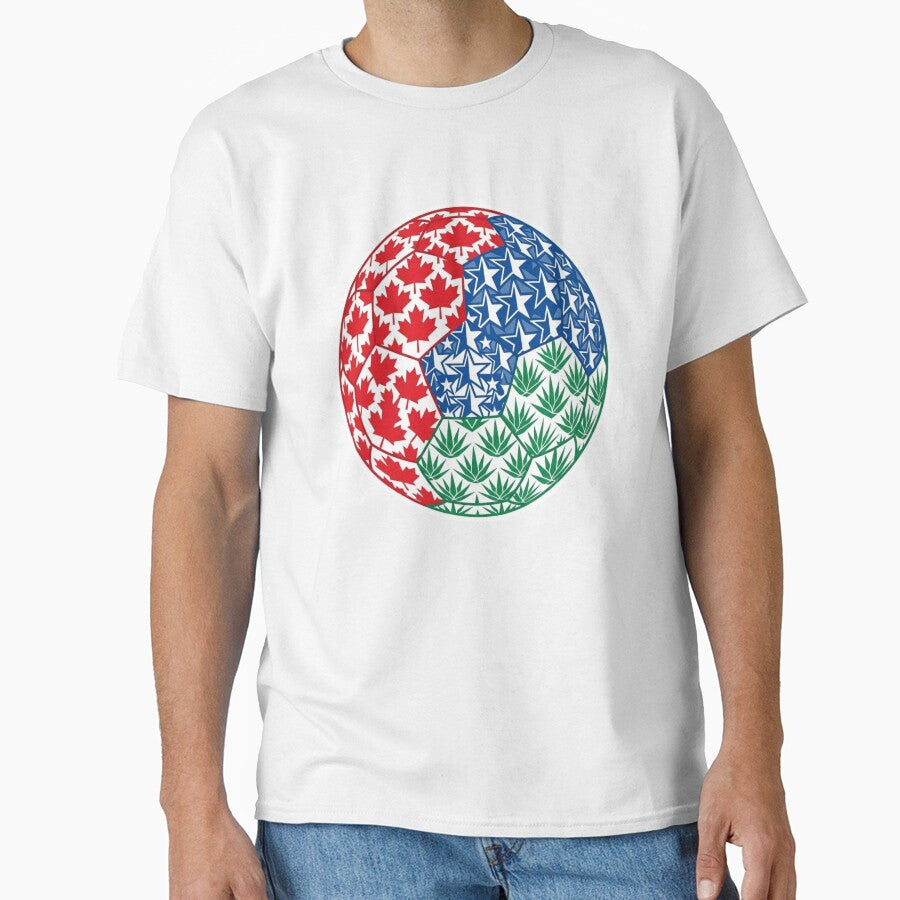 North America Soccer Ball  Canada USA Mexico Flag Pattern by droidtech Unisex T-shirt, Sweatshirt, Hoodie, Long Sleeve Tee - T-Shirt, Sweatshirt, Hoodie