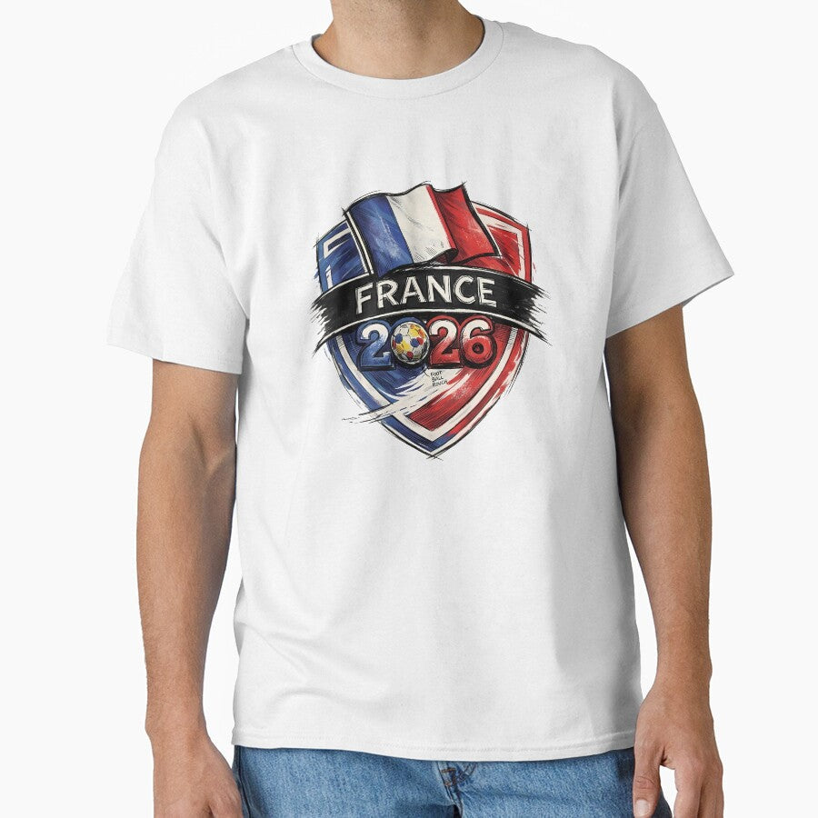 France 2026 Football Crest Soccer Shield Hand-Drawn Emblem by Ayiyi Shop Unisex T-shirt, Sweatshirt, Hoodie, Long Sleeve Tee - T-Shirt, Sweatshirt, Hoodie