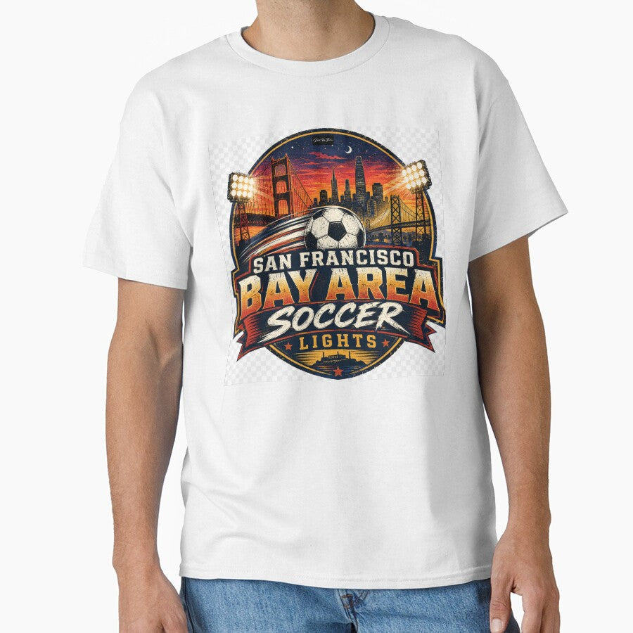 San Francisco Bay Area Soccer Lights  Retro Match Day Design by MySheetMusicArt Unisex T-shirt, Sweatshirt, Hoodie, Long Sleeve Tee - T-Shirt, Sweatshirt, Hoodie