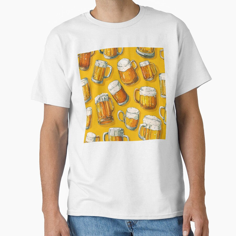 Frothy Beer Mugs Pattern Ale Lager Drinker by NicolasGlowArt Unisex T-shirt, Sweatshirt, Hoodie, Long Sleeve Tee - T-Shirt, Sweatshirt, Hoodie