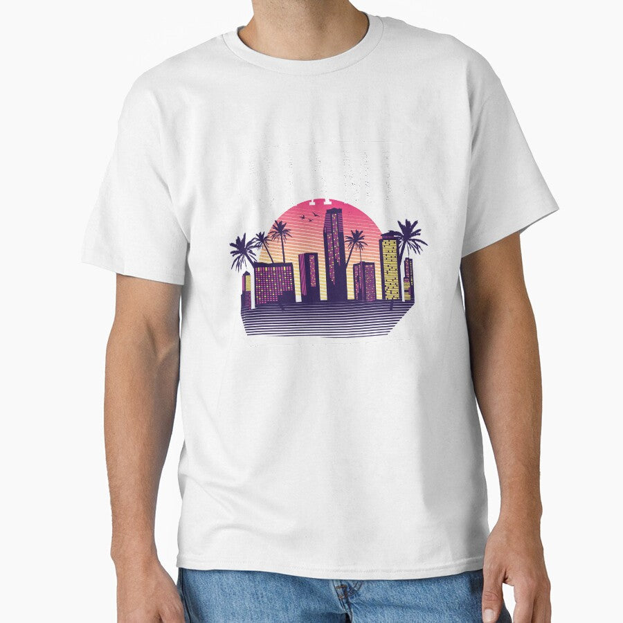 Miami Cityscape Skyscrapers Sunset - 80s Retro Nostalgia by AaaleXX Unisex T-shirt, Sweatshirt, Hoodie, Long Sleeve Tee - T-Shirt, Sweatshirt, Hoodie
