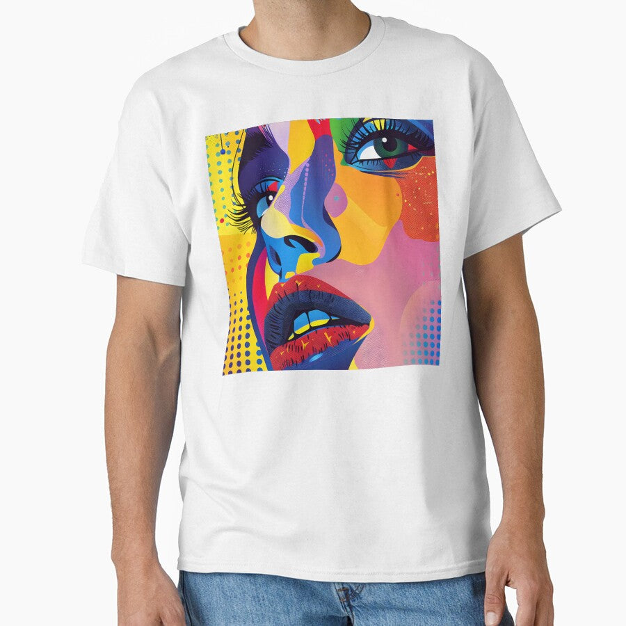 Pop Art Fantasy Female Face Vibrantly Colorful Design by DEC02 Unisex T-shirt, Sweatshirt, Hoodie, Long Sleeve Tee - T-Shirt, Sweatshirt, Hoodie