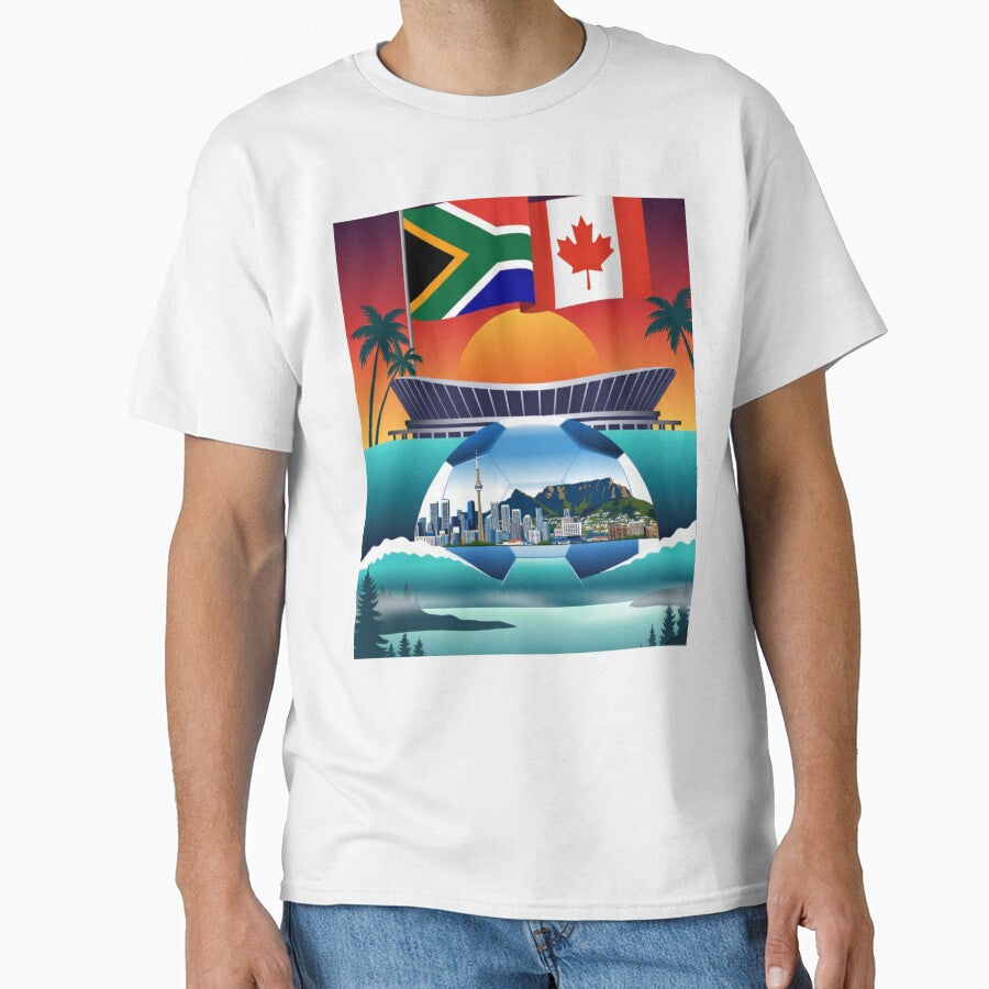 South Africa vs Canada 2026 Synthwave Sunset Soccer Poster - Flags & Stadium by Nexus Space - T-Shirt, Sweatshirt, Hoodie