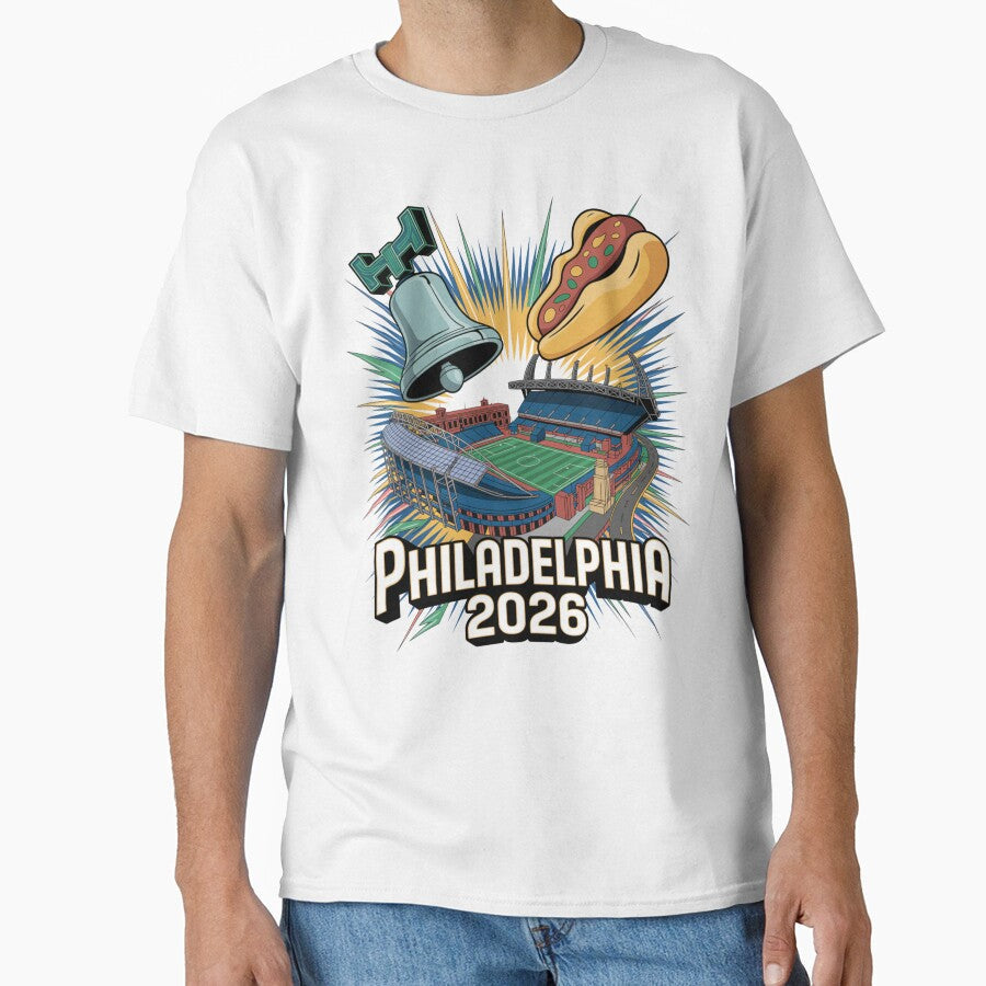 Philadelphia 2026 Liberty Bell Stadium Cheesesteak T-Shirt V9 by DarylWelsh2024 Unisex T-shirt, Sweatshirt, Hoodie, Long Sleeve Tee - T-Shirt, Sweatshirt, Hoodie