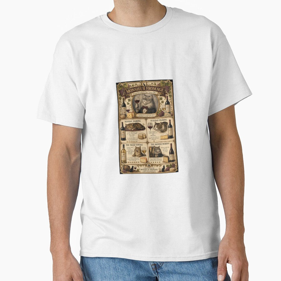 Monsieur Fromage  Cat Wine Sommelier Guide, Vintage Feline Tasting Chart by Cozy Cat Collective - T-Shirt, Sweatshirt, Hoodie