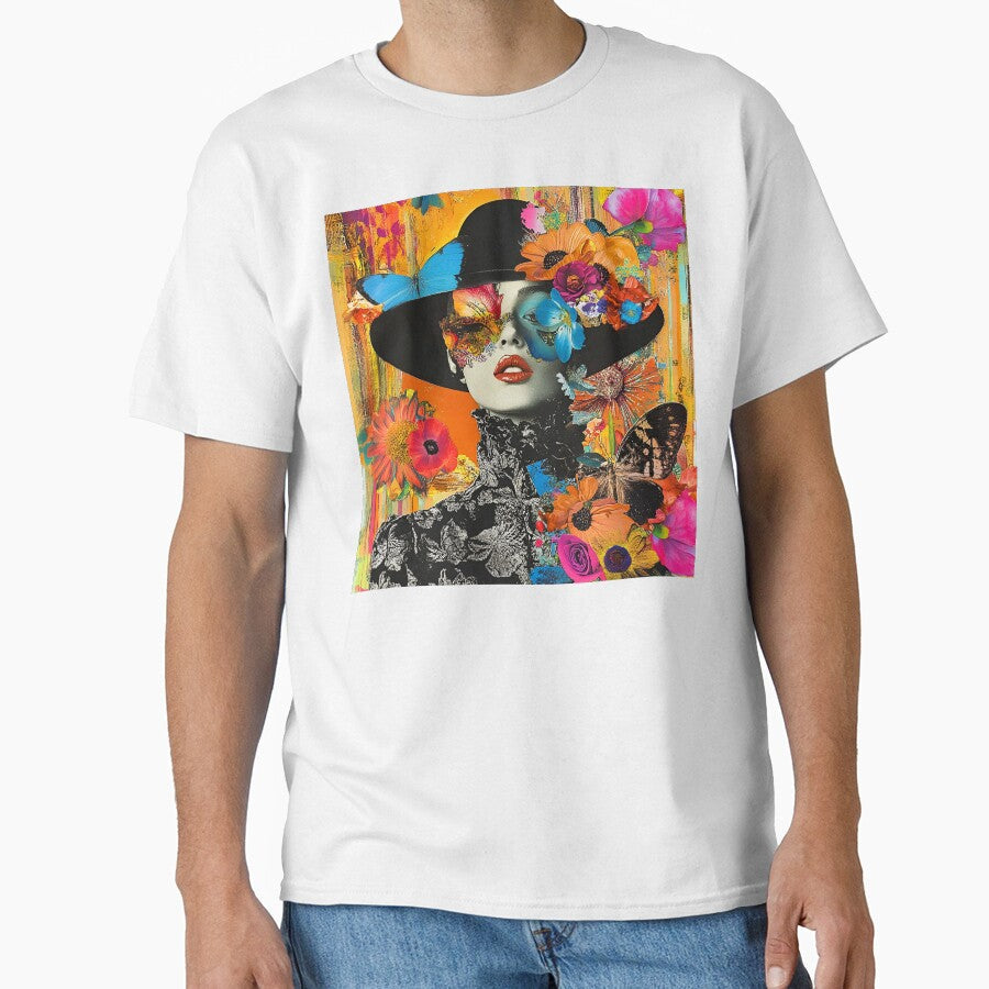 Whimsical Pop Art Female With Flowers And Butterflies by DEC02 Unisex T-shirt, Sweatshirt, Hoodie, Long Sleeve Tee - T-Shirt, Sweatshirt, Hoodie