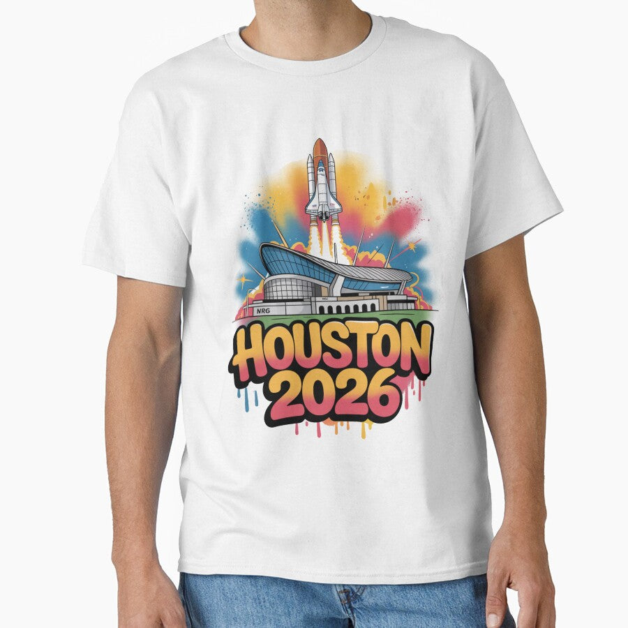 Houston 2026 Space Shuttle Football T-Shirt V3 by DarylWelsh2024 Unisex T-shirt, Sweatshirt, Hoodie, Long Sleeve Tee - T-Shirt, Sweatshirt, Hoodie