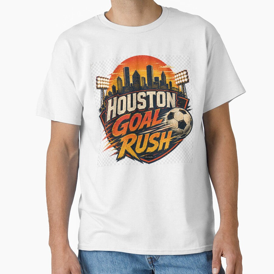 Houston Goal Rush  Retro Soccer Fan Design by MySheetMusicArt Unisex T-shirt, Sweatshirt, Hoodie, Long Sleeve Tee - T-Shirt, Sweatshirt, Hoodie