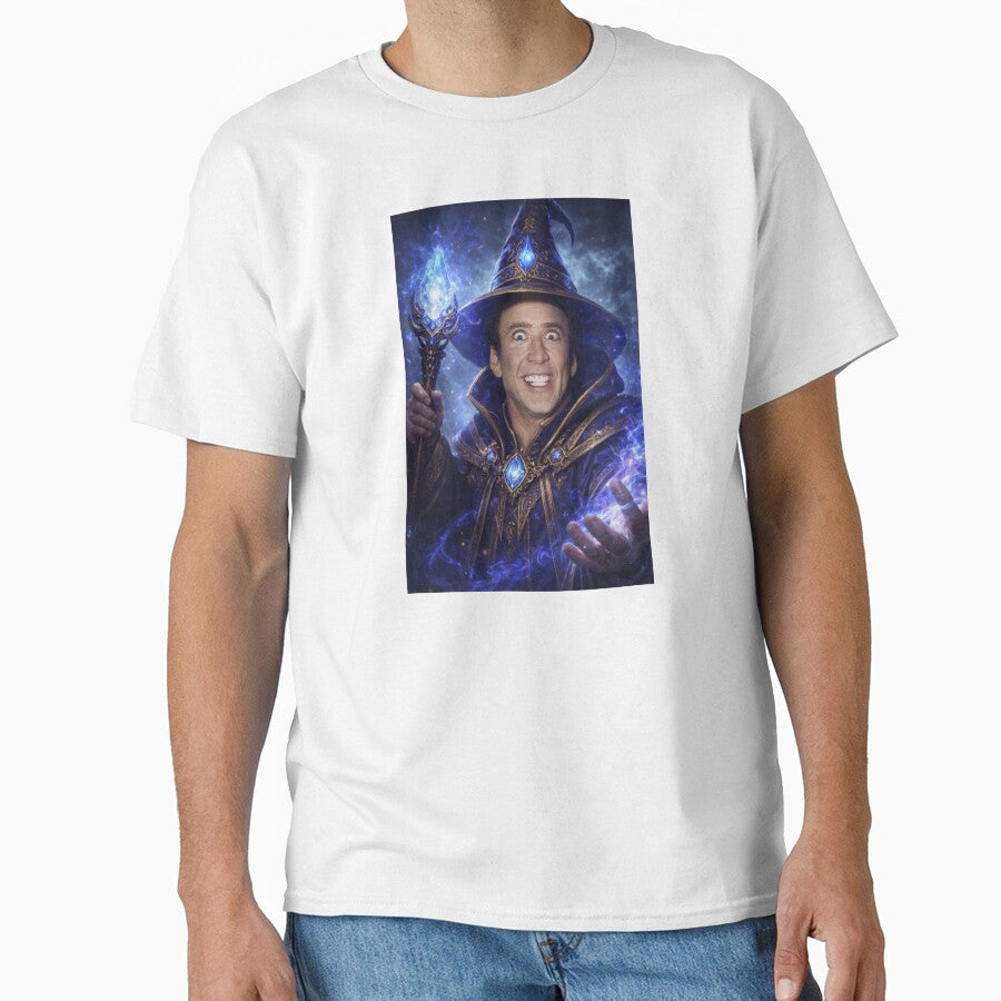 Nicolas Mage Fantasy Wizard Parody Nicolas Cage DnD Funny Wizard Meme by MaxLevelMerch Unisex T-shirt, Sweatshirt, Hoodie, Long Sleeve Tee - T-Shirt, Sweatshirt, Hoodie