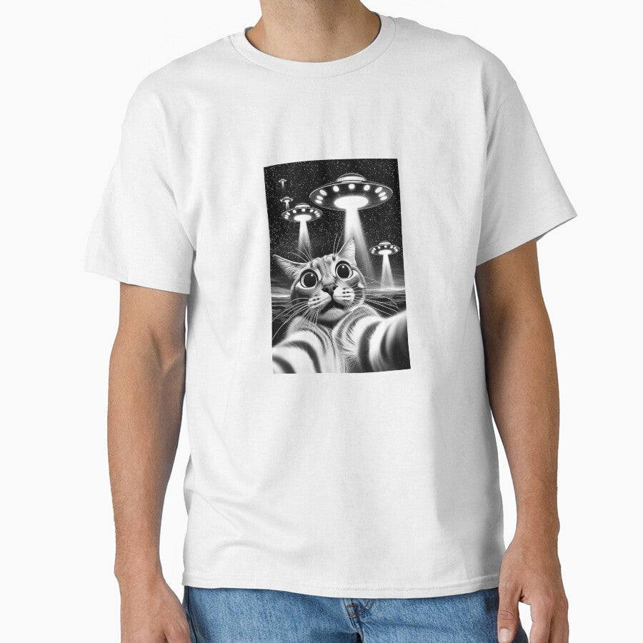 Cat UFO  Funny Invasion Meme Retro Alien Cat UFO Selfie T-Shirt by SubStudio97 Unisex T-shirt, Sweatshirt, Hoodie, Long Sleeve Tee - T-Shirt, Sweatshirt, Hoodie