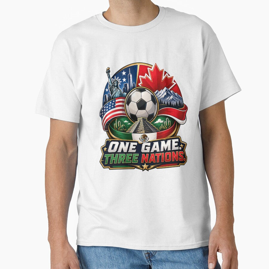 One Game Three Nations 2026 Soccer Design by Puraenergia Stickers Unisex T-shirt, Sweatshirt, Hoodie, Long Sleeve Tee - T-Shirt, Sweatshirt, Hoodie