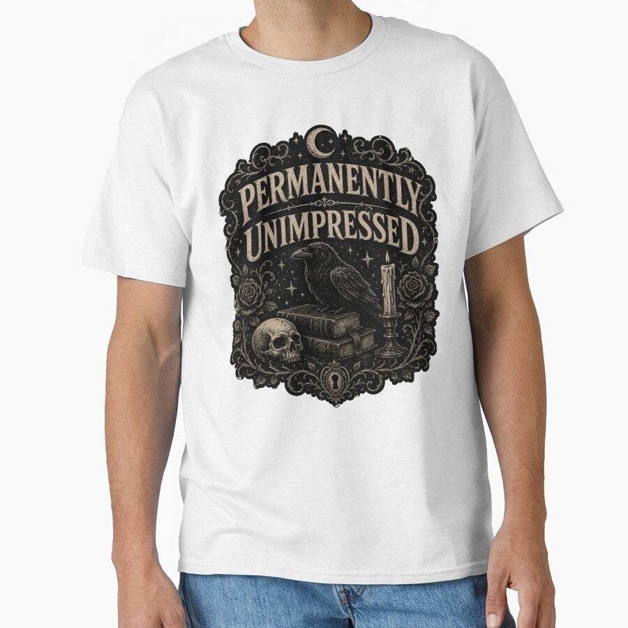Permanently Unimpressed  Dark Academia Goth Raven Aesthetic Design by HumanMess Unisex T-shirt, Sweatshirt, Hoodie, Long Sleeve Tee - T-Shirt, Sweatshirt, Hoodie