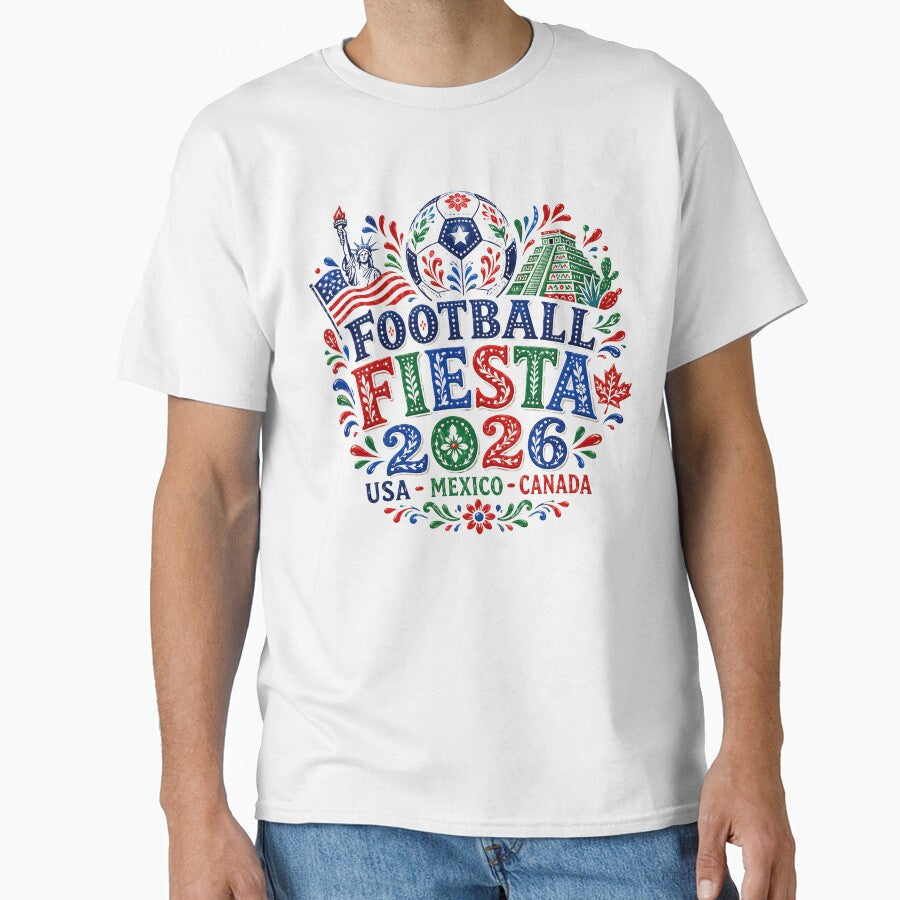 Football Fiesta 2026 USA Mexico Canada Soccer Art by emaga Unisex T-shirt, Sweatshirt, Hoodie, Long Sleeve Tee - T-Shirt, Sweatshirt, Hoodie
