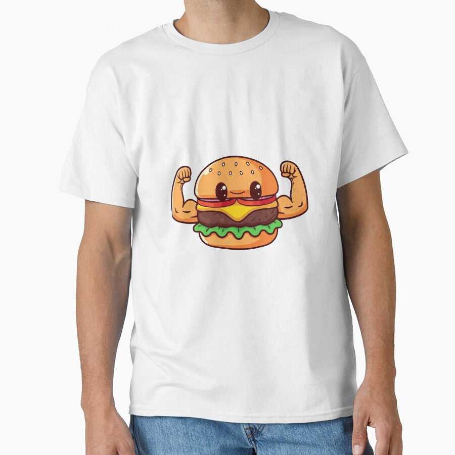 Burger Bicep Flex Funny Chibi Food Workout Design by ColorSplash123 Unisex T-shirt, Sweatshirt, Hoodie, Long Sleeve Tee - T-Shirt, Sweatshirt, Hoodie