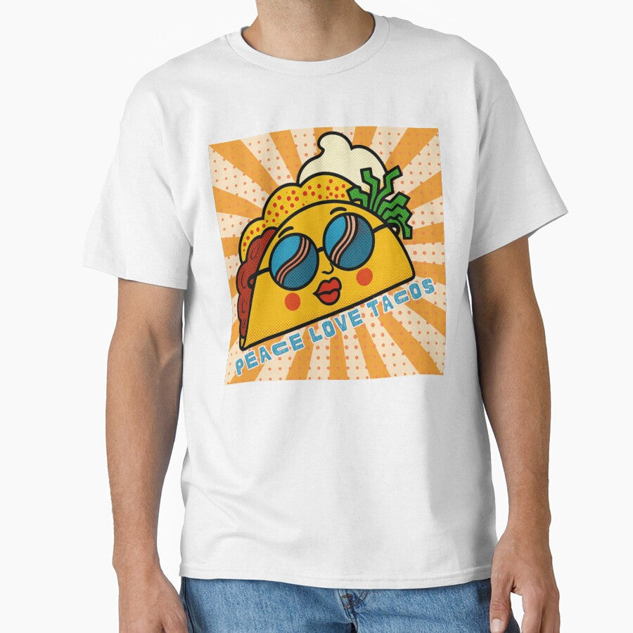 Peace Love Tacos Vintage Pop Art Food Face by MsBrillMakes Unisex T-shirt, Sweatshirt, Hoodie, Long Sleeve Tee - T-Shirt, Sweatshirt, Hoodie