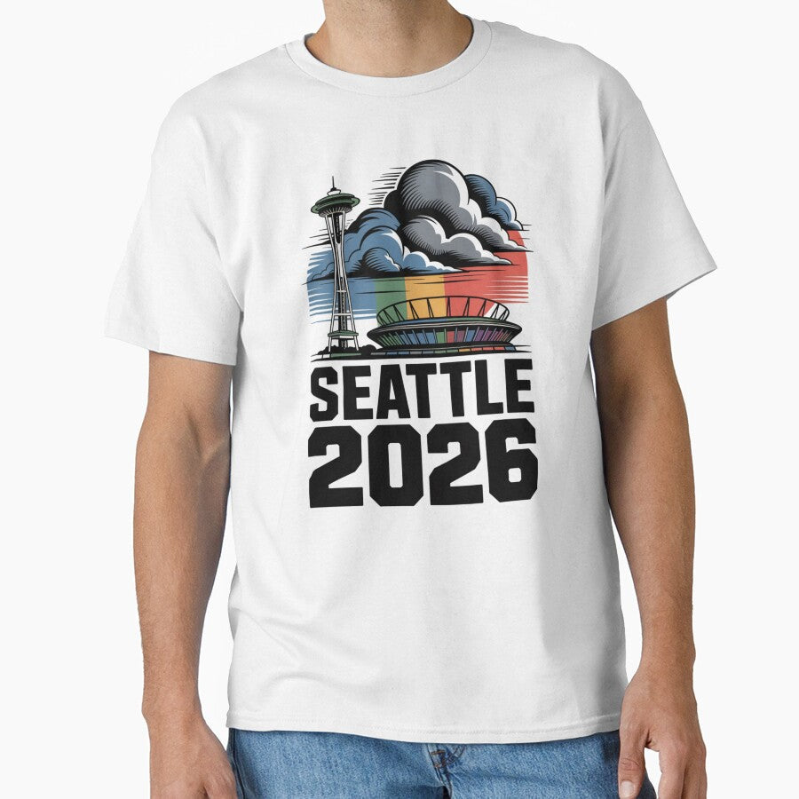 Seattle 2026  Space Needle Stadium Skyline T-Shirt V1 by DarylWelsh2024 Unisex T-shirt, Sweatshirt, Hoodie, Long Sleeve Tee - T-Shirt, Sweatshirt, Hoodie