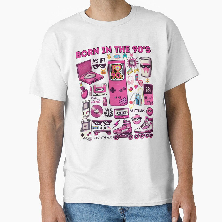 Retro 90s Pink Collage  Cassette, Mic, Boombox & Sunglasses Design by WHDProduction45 Unisex T-shirt, Sweatshirt, Hoodie, Long Sleeve Tee - T-Shirt, Sweatshirt, Hoodie
