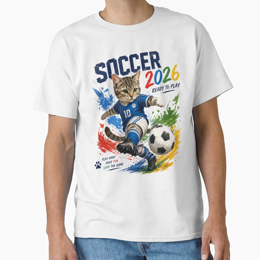 Soccer 2026 Ready to Play Cat by yasmh Unisex T-shirt, Sweatshirt, Hoodie, Long Sleeve Tee - T-Shirt, Sweatshirt, Hoodie