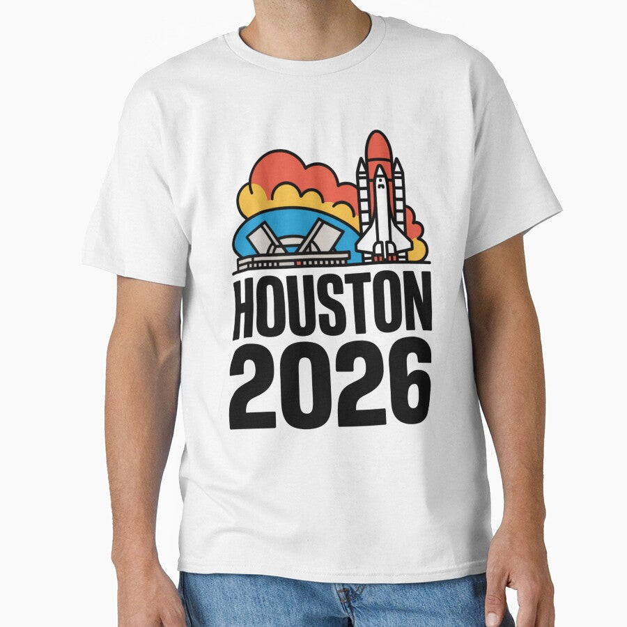 Houston 2026 Space Shuttle Football T-Shirt V21 by DarylWelsh2024 Unisex T-shirt, Sweatshirt, Hoodie, Long Sleeve Tee - T-Shirt, Sweatshirt, Hoodie