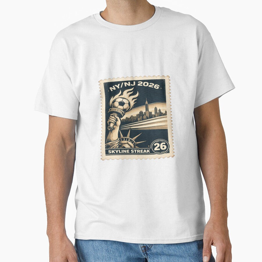 Vintage NY/NJ 2026 - Skyline Streak Abstract Postage Stamp 2 by RDcollections Unisex T-shirt, Sweatshirt, Hoodie, Long Sleeve Tee - T-Shirt, Sweatshirt, Hoodie