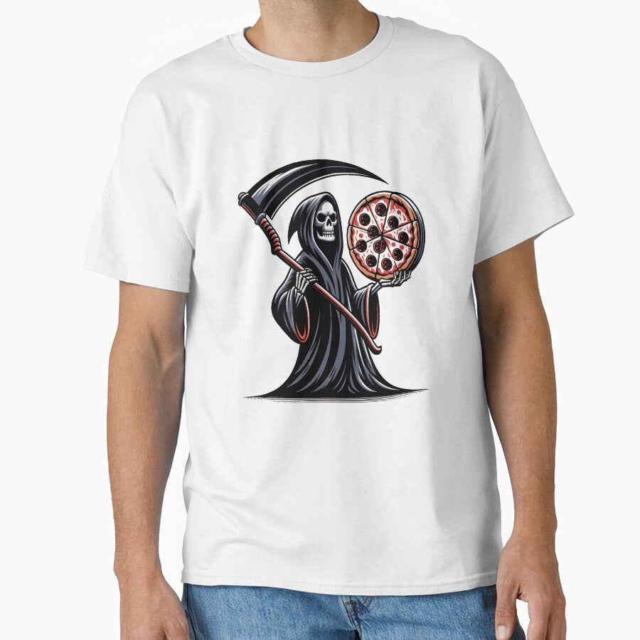 Funny Skull Reaper Pizza Lover, Halloween by Logiamerch Unisex T-shirt, Sweatshirt, Hoodie, Long Sleeve Tee - T-Shirt, Sweatshirt, Hoodie