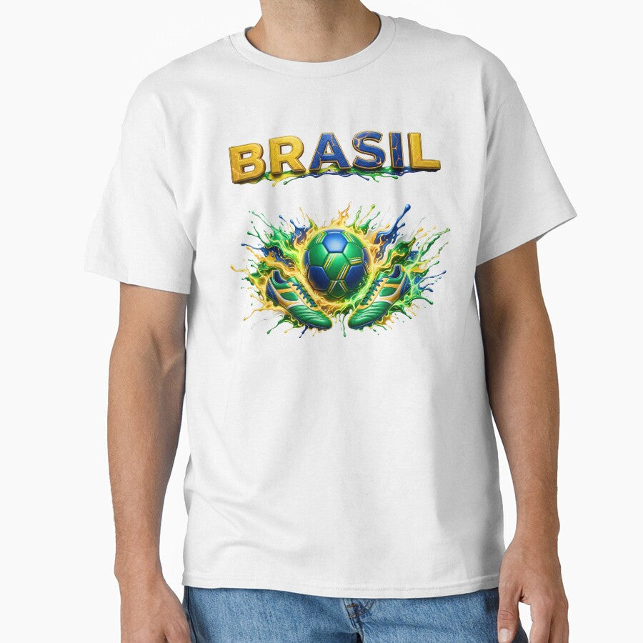 Brazil Soccer Ball & Cleats | Brazilian Football Fan Design | Green Yellow Blue Sports Graphic by ArtSpark Studio - T-Shirt, Sweatshirt, Hoodie