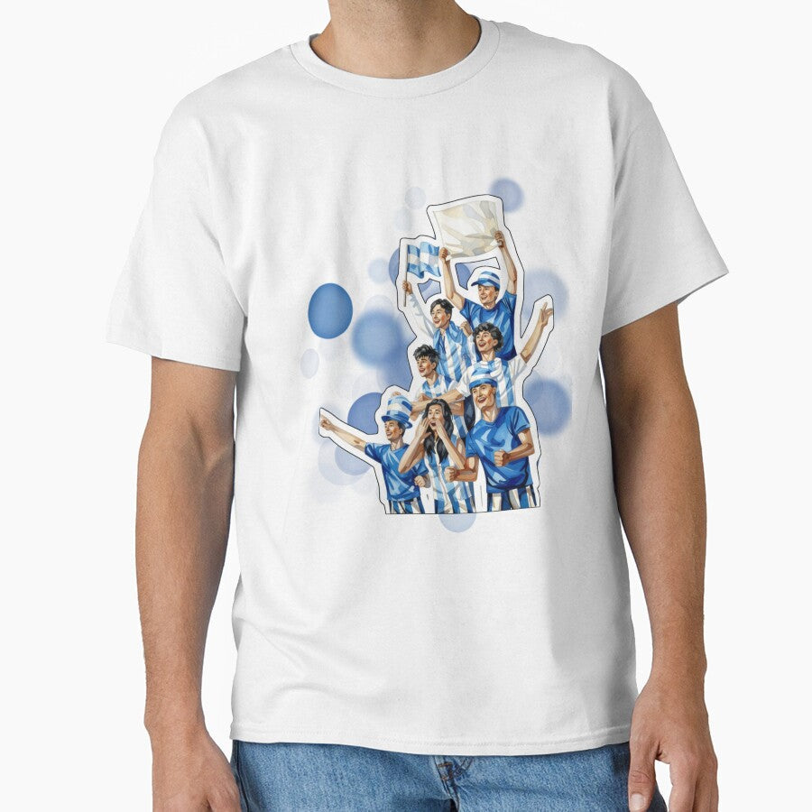 Argentina Fans Holding National Flag Football Design by iamKRUK Unisex T-shirt, Sweatshirt, Hoodie, Long Sleeve Tee - T-Shirt, Sweatshirt, Hoodie